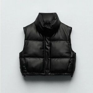 Zara Cropped Faux Leather Puffer Vest